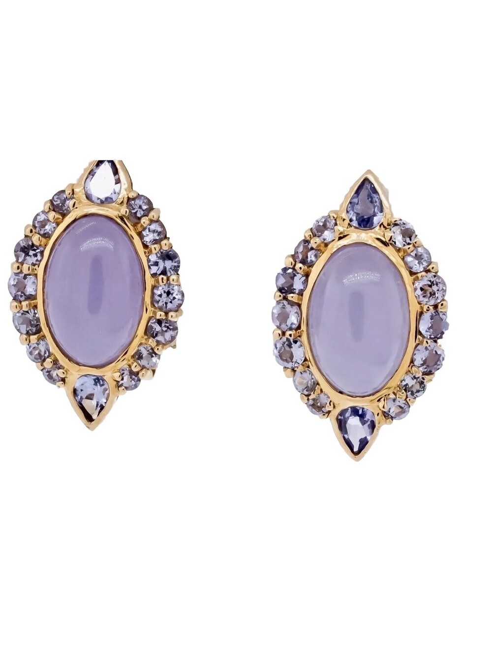 Vintage 14K yellow gold 2.0CT tsavorite & lavender jade earrings